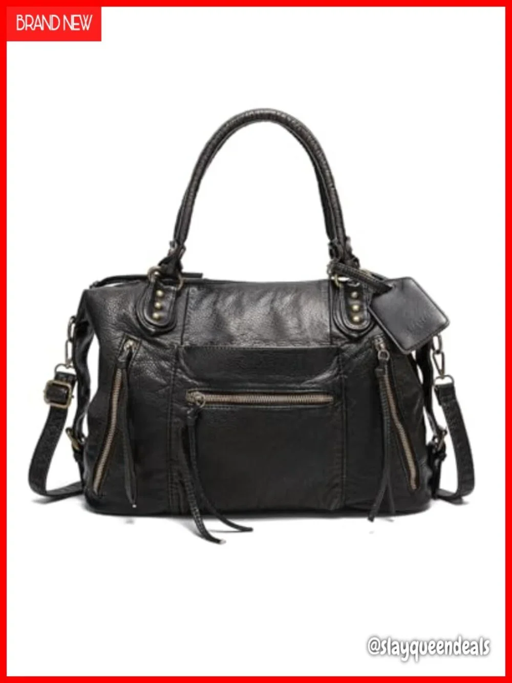 Vegan Leather City Tote, Y2K Hobo Bag with Crossbody Strap, Women's Large